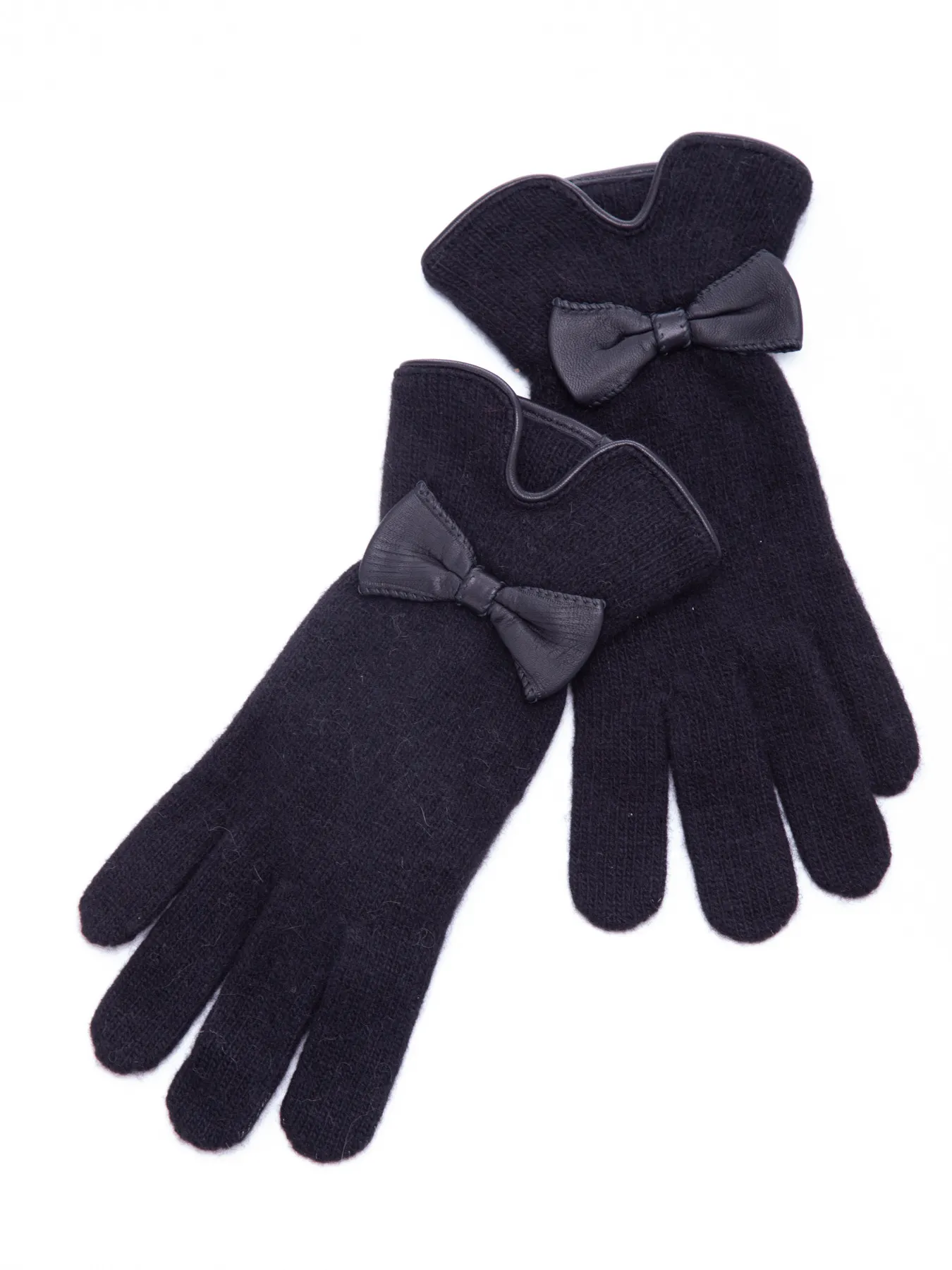SANTACANA Crne rukavice sa kožnom mašnicom 