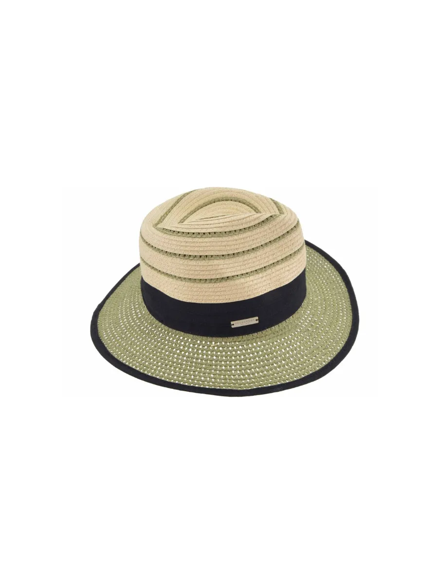 Seeberger ženski Fedora maslinasto zeleni šešir od papirne slame 