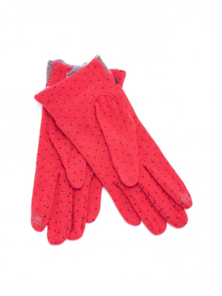 SANTACANA Crvene vunene rukavice sa kožnom mašnicom 