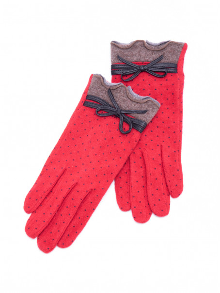 SANTACANA Crvene vunene rukavice sa kožnom mašnicom 
