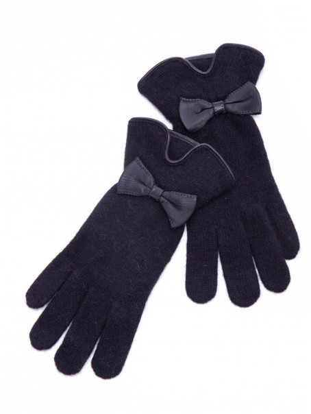 SANTACANA Crne rukavice sa kožnom mašnicom 