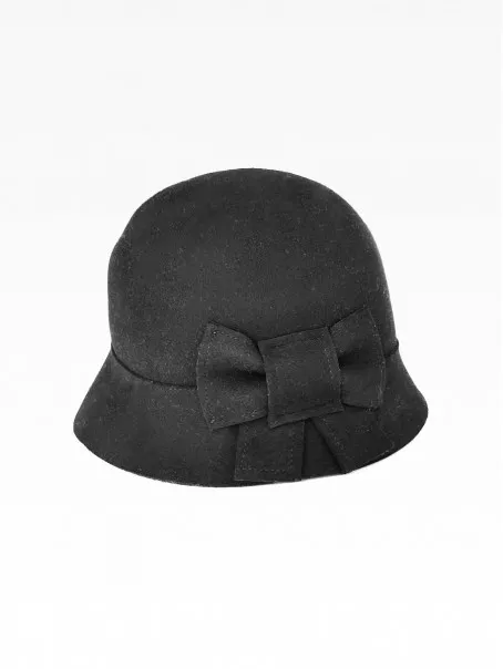 SEEBERGER Vuneni crni šešir sa mašnom 